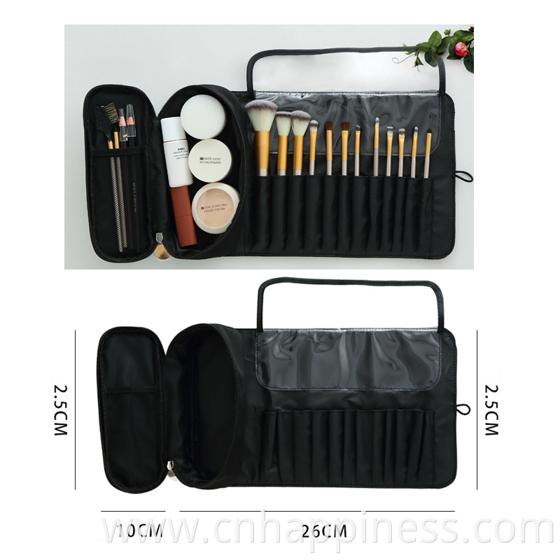 2022 Rolling Case Pouch Holder Pockets Black Cosmetic Beauty Bag Custom Folding Cheap Travel Men Roll Up Makeup Brush Bag Kit